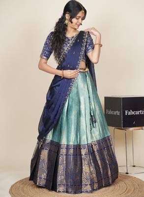 Beautiful South Indian Style ed Half Saree with Embroidered Blouse and Rangoli Dupatta for Women 3