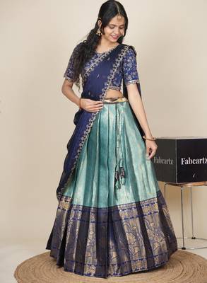 Beautiful South Indian Style ed Half Saree with Embroidered Blouse and Rangoli Dupatta for Women 4