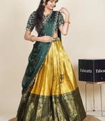 Beautiful South Indian Style Semi-Stitched Half Saree with Embroidered Blouse and Rangoli Dupatta for Women