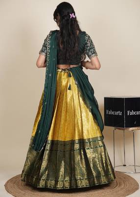 Beautiful South Indian Style ed Half Saree with Embroidered Blouse and Rangoli Dupatta for Women 2