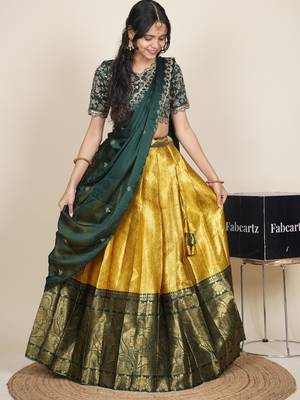 Beautiful South Indian Style ed Half Saree with Embroidered Blouse and Rangoli Dupatta for Women 3
