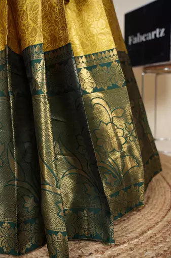 Beautiful South Indian Style Semi-Stitched Half Saree with Embroidered Blouse and Rangoli Dupatta for Women