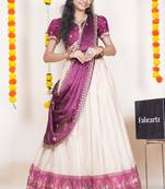Beautiful South Indian Style Semi-Stitched Half Saree with Embroidered Blouse and Rangoli Dupatta for Women