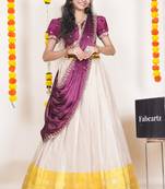 Beautiful South Indian Style Semi-Stitched Half Saree with Embroidered Blouse and Rangoli Dupatta for Women