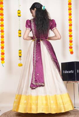 Beautiful South Indian Style Semi-Stitched Half Saree with Embroidered Blouse and Rangoli Dupatta for Women 2