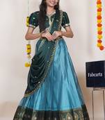 Beautiful South Indian Style Semi-Stitched Half Saree with Embroidered Blouse and Rangoli Dupatta for Women