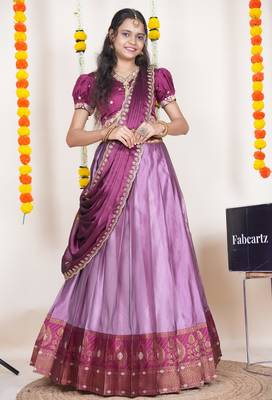 Beautiful South Indian Style Semi-Stitched Half Saree with Embroidered Blouse and Rangoli Dupatta for Women 1