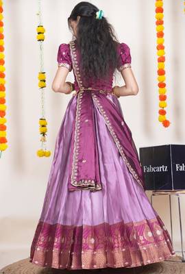 Beautiful South Indian Style Semi-Stitched Half Saree with Embroidered Blouse and Rangoli Dupatta for Women 2