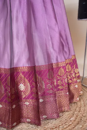 Beautiful South Indian Style Semi-Stitched Half Saree with Embroidered Blouse and Rangoli Dupatta for Women