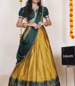 Beautiful South Indian Style Semi-Stitched Half Saree with Embroidered Blouse and Rangoli Dupatta for Women