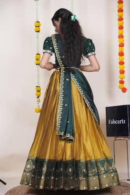 Beautiful South Indian Style Semi-Stitched Half Saree with Embroidered Blouse and Rangoli Dupatta for Women 2