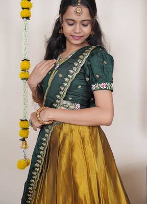Beautiful South Indian Style Semi-Stitched Half Saree with Embroidered Blouse and Rangoli Dupatta for Women 3