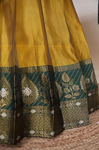 Beautiful South Indian Style Semi-Stitched Half Saree with Embroidered Blouse and Rangoli Dupatta for Women