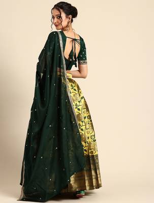 Beautiful South Indian Style Semi-Stitched Half Saree with Embroidered Blouse and Rangoli Dupatta for Women 2