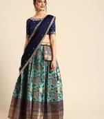 Beautiful South Indian Style Semi-Stitched Half Saree with Embroidered Blouse and Rangoli Dupatta for Women