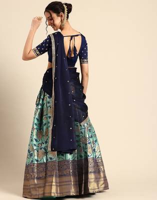 Beautiful South Indian Style Semi-Stitched Half Saree with Embroidered Blouse and Rangoli Dupatta for Women 2