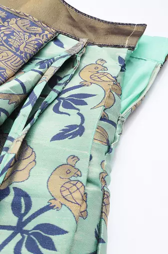 Beautiful South Indian Style Semi-Stitched Half Saree with Embroidered Blouse and Rangoli Dupatta for Women