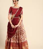 Beautiful South Indian Style Semi-Stitched Half Saree with Embroidered Blouse and Rangoli Dupatta for Women