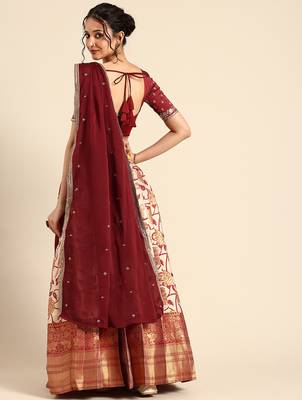 Beautiful South Indian Style Semi-Stitched Half Saree with Embroidered Blouse and Rangoli Dupatta for Women 2
