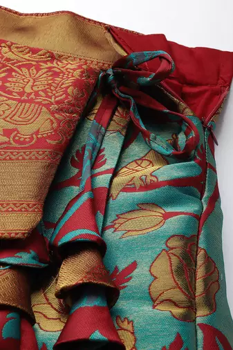 Beautiful South Indian Style Semi-Stitched Half Saree with Embroidered Blouse and Rangoli Dupatta for Women