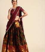 Beautiful South Indian Style Semi-Stitched Half Saree with Embroidered Blouse and Rangoli Dupatta for Women
