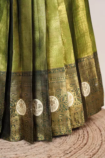 Beautiful South Indian Style Semi-Stitched Half Saree with Embroidered Blouse and Rangoli Dupatta for Women