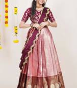 Beautiful South Indian Style Semi-Stitched Half Saree with Embroidered Blouse and Rangoli Dupatta for Women