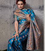 teal luxury makhmal satin silk saree with authentic meenakari work & rich pallu – mirraw