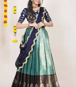 Beautiful South Indian Style Semi-Stitched Half Saree with Embroidered Blouse and Rangoli Dupatta for Women
