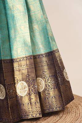 Beautiful South Indian Style Semi-Stitched Half Saree with Embroidered Blouse and Rangoli Dupatta for Women 4