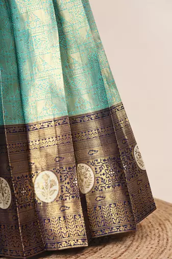 Beautiful South Indian Style Semi-Stitched Half Saree with Embroidered Blouse and Rangoli Dupatta for Women