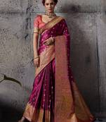 rani pink luxury makhmal satin silk saree with authentic meenakari work & rich pallu – mirraw