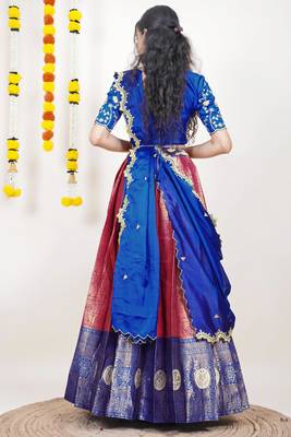 Beautiful South Indian Style Semi-Stitched Half Saree with Embroidered Blouse and Rangoli Dupatta for Women 2