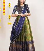 Beautiful South Indian Style Semi-Stitched Half Saree with Embroidered Blouse and Rangoli Dupatta for Women