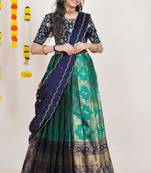 Beautiful South Indian Style Semi-Stitched Half Saree with Embroidered Blouse and Rangoli Dupatta for Women