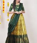 Beautiful South Indian Style Semi-Stitched Half Saree with Embroidered Blouse and Rangoli Dupatta for Women