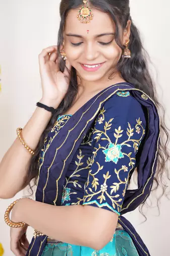 Beautiful South Indian Style Semi-Stitched Half Saree with Embroidered Blouse and Rangoli Dupatta for Women