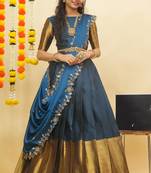 Beautiful South Indian Style Semi-Stitched Half Saree with Blouse and Rangoli Dupatta for Women