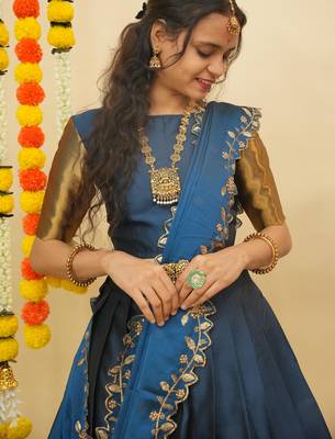 Beautiful South Indian Style ed Half Saree with Blouse and Rangoli Dupatta for Women 3
