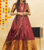 Beautiful South Indian Style Semi-Stitched Half Saree with Blouse and Rangoli Dupatta for Women