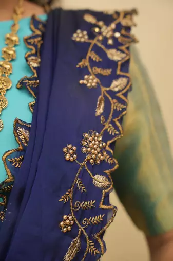 Beautiful South Indian Style Semi-Stitched Half Saree with Blouse and Rangoli Dupatta for Women