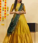 Beautiful South Indian Style Semi-Stitched Half Saree with Blouse and Rangoli Dupatta for Women