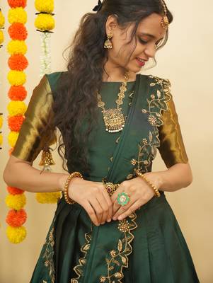 Beautiful South Indian Style Semi-Stitched Half Saree with Blouse and Rangoli Dupatta for Women 4