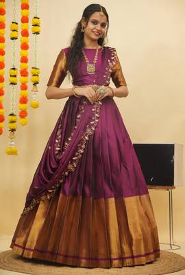 Beautiful South Indian Style ed Half Saree with Blouse and Rangoli Dupatta for Women 1