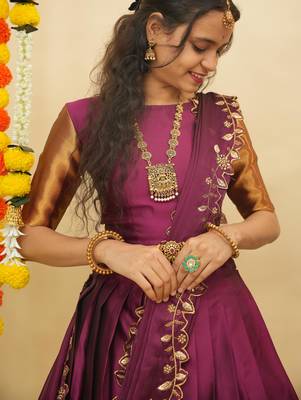 Beautiful South Indian Style ed Half Saree with Blouse and Rangoli Dupatta for Women 3