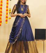 Beautiful South Indian Style Semi-Stitched Half Saree with Blouse and Rangoli Dupatta for Women