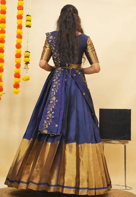 Beautiful South Indian Style Semi-Stitched Half Saree with Blouse and Rangoli Dupatta for Women 2