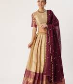 Beautiful South Indian Style Semi-Stitched Half Saree with Blouse and Rangoli Dupatta for Women