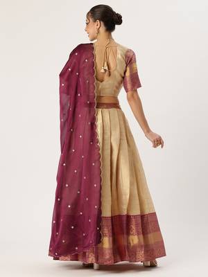 Beautiful South Indian Style Semi-Stitched Half Saree with Blouse and Rangoli Dupatta for Women 2