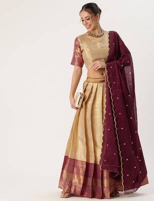 Beautiful South Indian Style Semi-Stitched Half Saree with Blouse and Rangoli Dupatta for Women 3